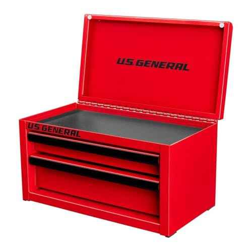 U.S. GENERAL U.S. GENERAL MINI STEEL TOOLBOX, 2 Drawers with magnetic locking mechanism and Top Storage, PVC Liners, Black Trim. (1, RED)
