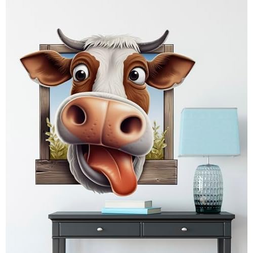 Funny Cow Window Decal Wall Sticker, Funny Farm Cow Car Window Refrigerator Toliet Washroom Waterproof Vinyl DIY Peel Removable Truck Auto Farmhouse Kitchen Decoration