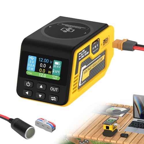 300W Adjustable DC 2?30V Voltage Regulator Compatible with DeWalt 18V/20V Battery XT60 Output, 100W Type-C, 18W USB-A, 15W Wireless Charger, LCD Display (Battery Not Included)