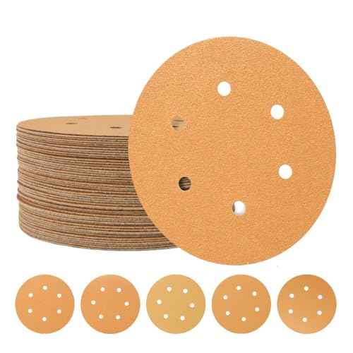 50 PCS 6 Inch 6 Hole Sanding Discs, Hook and Loop 80 120 220 320 400 Assorted Grits Sandpaper Disc for Random Orbital Sander