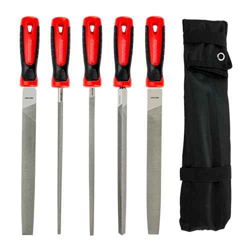 MAXPOWER 10-inch Metal File Set, 5 Pieces Hand Files Including Flat, Round, Half-Round, Triangle and Square, Soft Grip Handle, File Set for Wood, Metal Work and DIY