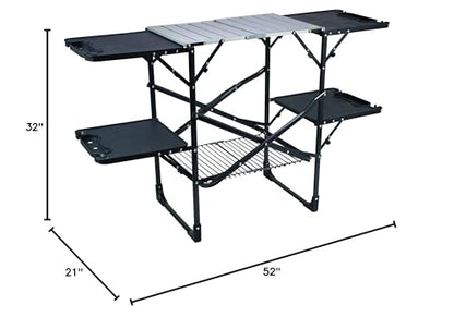 GCI OUTDOOR Slim-Fold Cook Station | Portable Folding Kitchen Table with a Heat Resistant Tabletop, 4 Side Tables & Storage Rack, Perfect for Picnics & Camping Trips