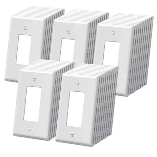BESTTEN 50 Pack 1-Gang Jumbo Decor Wall Plate, Oversize Unbreakable Polycarbonate Decorator Receptacle Outlet Cover and Oversized Switch Plate, White, ETL listed