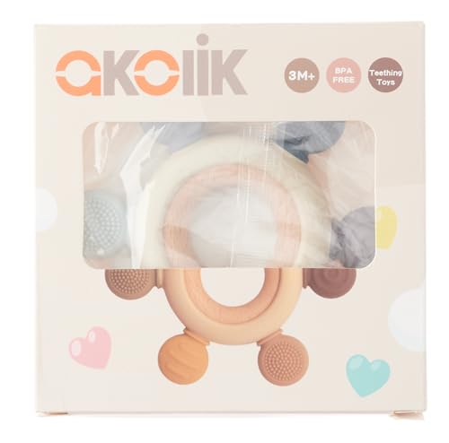 akolik Teething Toys for Babies, Baby Teethers Toy Teething Ring Silicone, Grasping Teething Toy, BPA Free Teething Newborn Accessories for Baby 0 3 6 9 12 18 Months (Pink)