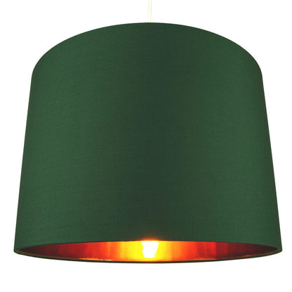 Modern and Chic Forest Green Cotton Fabric 16" Floor, Table or Pendant Circular Drum Lampshade with Shiny Copper Inside | Beautiful Statement Piece by Happy Homewares