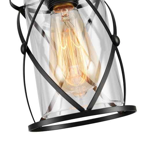 3-Lights Industrial Pendant Light with Glass Shade Matte Black Pendant Lighting Adjustable Industrial Retro Style Hanging Light Fixture for Kitchen, Farmhouse