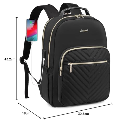 LOVEVOOK Laptop Backpack for Women 15.6 Inch, Womens Backpack for Work Business Travel School College With USB Port, Lightweight Back Pack Computer Laptop Rucksack-Black