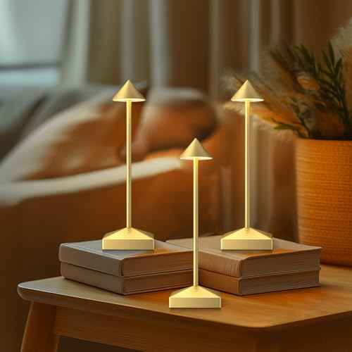 3 Pack 8.26in Gold Small Cordless Table Lamps Rechargeable, Battery Operated Mini Lamp, Small Lamp Touch Portable Table Lights, LED Night Light for Bedside/Dining/Bar/Outdoor (Gold-A)