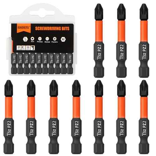 Pro PZ2 Screwdriver Bit Set - Pozi Screwdriver 10 Pieces, 50mm Length, 1/4" Hex Shank Bit Assortment, with Storage Box
