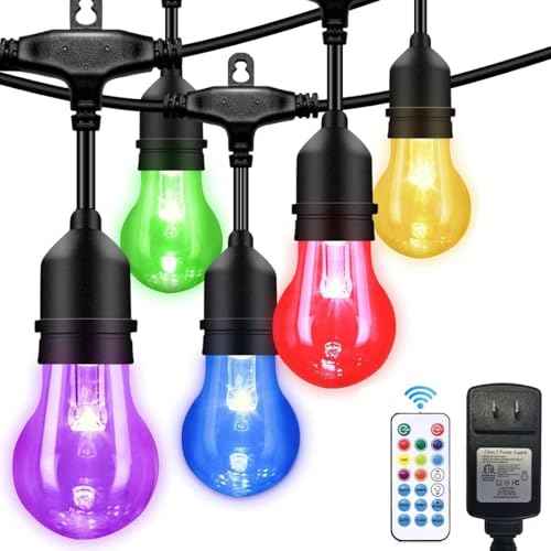 35FT Outdoor String Lights, 11 Shatterproof Edison Bulbs, Dimmable RGB Color Changing Patio Lights with Remote,Waterproof for Garden Commercial LED Decorative Lighting.