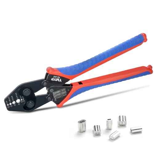 Wire Rope Crimping Tool with Ratchet, Ferrule Swaging Tool for Aluminum Sleeves, Loop Sleeves, Wire Rope Crimper for 1/64''-1/8''(0.3mm-3.5mm) Cables, Heavy-Duty Swaging Tool for Railing, Fishing