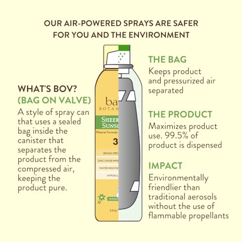 Babo Botanicals Sheer Zinc Continuous Sunscreen Spray SPF30 - Natural Zinc Oxide - Extra Sensitive Skin - Water Resistant - Vegan - Fragrance-Free - Air-Powered Spray - For all ages