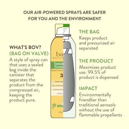 Babo Botanicals Sheer Zinc Continuous Sunscreen Spray SPF30 - Natural Zinc Oxide - Extra Sensitive Skin - Water Resistant - Vegan - Fragrance-Free - Air-Powered Spray - For all ages