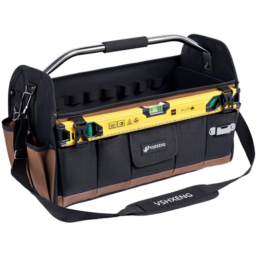 20 Inch Tool Bag, Foldable 19 Pockets Tool Tote Bags with Tool Organizer with Adjustable Shoulder Strap, Easy Carry and Easy Tool Access Open Top Tool Bag