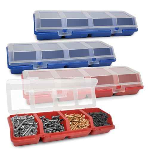 4 Pcs Screw Nail Organizers and Storage Bins with Lids, Stackable Plastic Divided Small Parts Storage Organizer for Garage Craft Tool, Tool Cart Cabinet Divided Drawers Organizers Storage