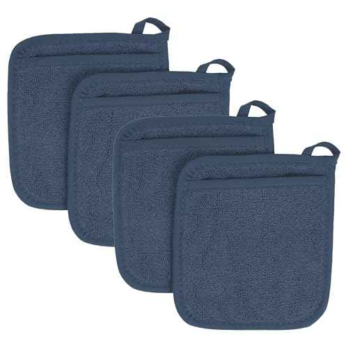 RITZ Terry Pocket Mitt & Hot Pad: Unparalleled Heat Resistant, Durable 100% Cotton ? Ergonomically Designed for Optimal Grip ? Easy-Care Machine Washable ? 4-Pack, Midnight