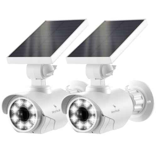 Solar Battery Powered Dummy Fake Security Cameras for Outside with PIR Thermal Sensor Warning Light, Motion Activated Floodlights, IP66 Waterproof 2 Pack