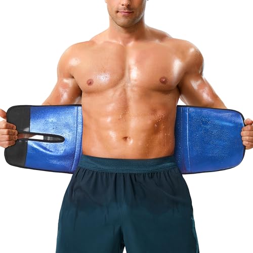 Junlan Waist Trainer for Men Sweat Waist Trimmer Belt for Stomach (Blue, Medium)