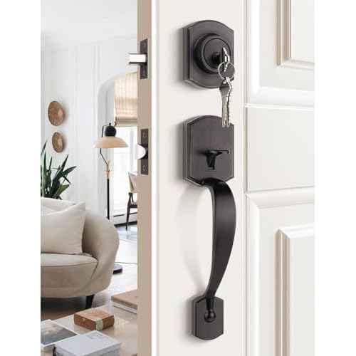 Camelot Front Door Handle and Deadbolt Set, Front Door Lock Set, Oil-Rubbed Bronze Finish, Upgated Entry Door Handle with Accent Wave Door Lever with Reversible Handle Lever, 1 Pack