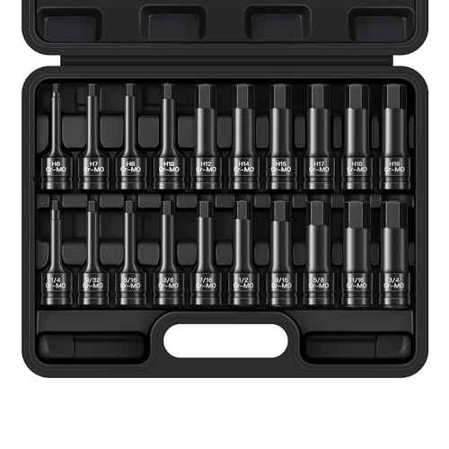 20-Piece 1/2" Drive Master Impact Hex Bit Set, One-Piece Construction Hex Driver, Cr-Mo Steel, Drive Allen Bit Socket Set, SAE(1/4" - 3/4") & Metric(6mm - 19mm)