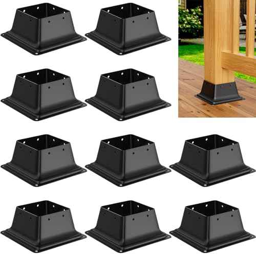 4x4 Post Base 10Pcs, Internal 3.6"x3.6" Heavy Duty Powder-Coated Steel Post Bracket Fit for Standard Wood Post Anchor, Decking Post Base for Deck Porch Handrail Railing Support