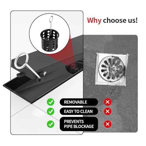 Linear Shower Drain, 304 Stainless Steel with Adjustable Leveling Feet, Hair Strainer,Reversely Install Place to Create an Invisible Floor Drain - Black -16-Inch