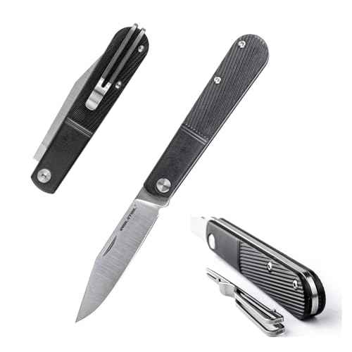 REALSTEEL Real Barlow RB-1 Pocket Knife,Folding Knives,Detachable Fork Clip,2.87" 12C27 Steel Satin Blade,1.5oz,Slipjoint,Nail Nick,EDC Indoor,Daily Use,Gift for Men Women(Black Clip Point)