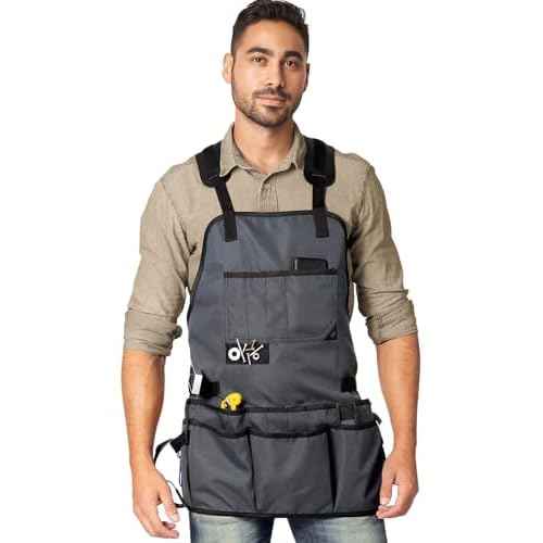 Under NY Sky Tool Apron ? Magnetic Tool Holder ? Heavy Duty Gray Oxford Canvas ? Cross-Back ? 18 Pockets ? Adjustable for Men, Women ? Pro Mechanic, Woodworker, Carpenter, Electrician, Gardener Apron
