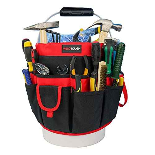 MELOTOUGH Bucket Tool Organizer With 35 Pockets Fits to 3.5-5 Gallon Bucket (Red)