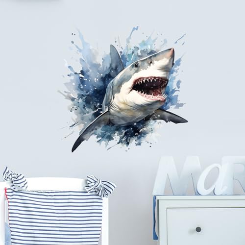 20.1'' x 19.7'' Shark Wall Stickers for Nursery Sea Animals Wall Stickers for Kid Boy Baby Room Stickers Peel and Stick Wall Art Home Decor Living Room Bedroom Bathroom