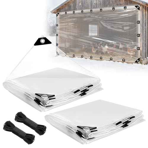 10x13ft Anti-Tear Clear Tarp Waterproof for Patio Winterizing - 2pcs Windproof Poly Tarpaulin, Heavy Duty Transparent Enclosure with Grommets for Covering Chicken Coops Greenhouse Garden Plants