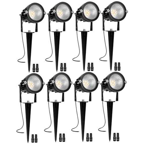 Low Voltage Landscape Lights, 10W 12/24V 2700K Warm White Landscape Lighting, IP65 Waterproof Outdoor LED Spotlight for Garden Yard Tree, 8 Pack with Connectors