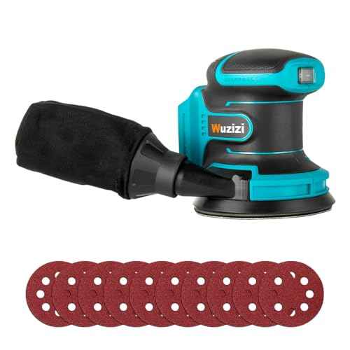 Orbital Sander Cordless, 5" Random Orbital Sander Compatible with Makita Battery, 12000 OPM Electric Palm Sander Tool with Dust Box & 10PCS Sanding Pads for Woodworking in Selective Speeds(No Battery)
