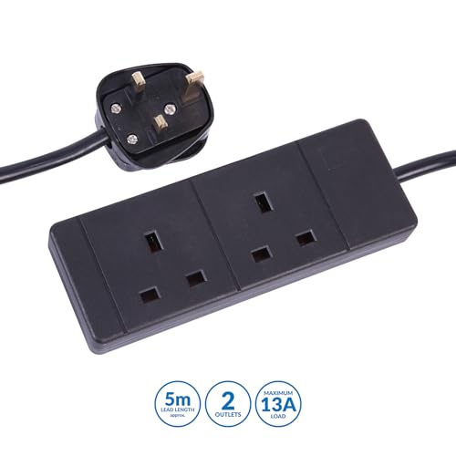 PRO ELEC 2 gang 5m black extension lead