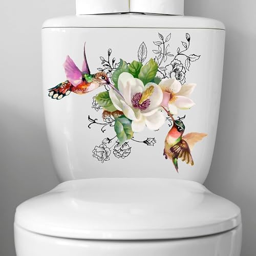 Birds Flowers Butterfly Toilet-Floral Birds Butterfly Toilet Seat Decals-DIY Removable Waterproof Toilet Sticker-Seat Lid Stickers Self-Adhesive Bathroom Wall Sticker for Cistern Decor 11.8x11.8in