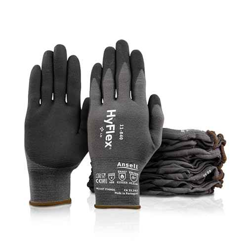 HyFlex 11-840 Ergonomic Abrasion-Resistant Nitrile Foam Industrial Gloves for Automotive, Fabrication, EMS, Utilities - Size 9, Black (12 Pairs)