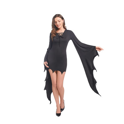 Mingyuezai Women Scream Costume Ghostface Costume Bat Sleeve Robe Dress(BlackBat,S)