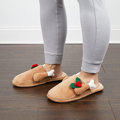 Dearfoams Unisex Women's Funny Ugly Christmas Sweater Reindeer Holiday Scuff Slipper, Men's Turkey, Large