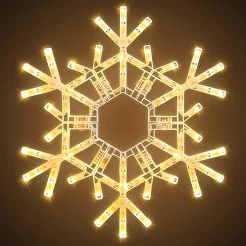 Brightown Christmas Snowflake Lights Outdoor, 72 LED 20" Folding Big Snowflake Hanging Light, Waterproof Christmas Decorations Window Lights for Indoor House Porch Eave Rooftop Pergola, Warm White