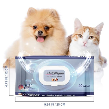 ICF | CLX Cat & Dog Wipes | Antibacterial & Antifungal Cleansing Wipes for Paws, Skin Folds & Ears | Supports Healthy Skin & Odor Control | 40 Count