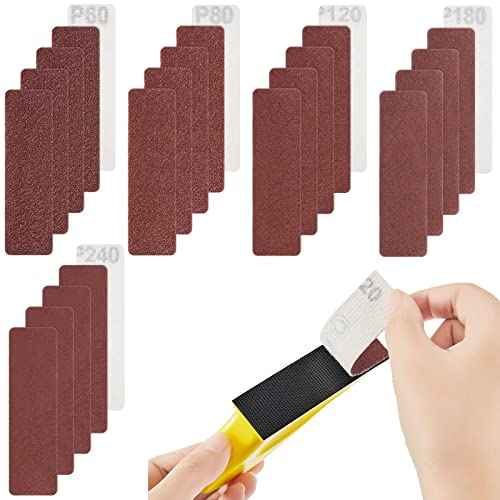Maitys 100 Pieces Detail Sander Refills Paper Micro Zip Finger Sander for Crafts, Assorted Grit of 60/80/ 120/180/ 240, Multi-Color, 3.5 x 1 Inch for Wood Furniture Metal Automotive