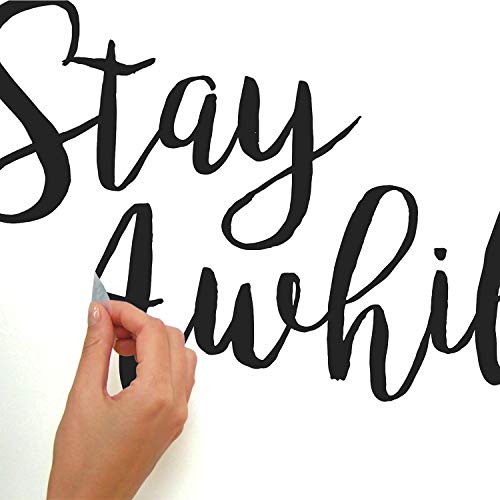 RoomMates RMK3883SCS Stay Awhile Quote Peel and Stick Wall Decals,Black, Green, White, Blue