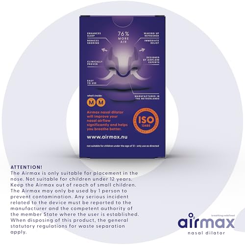 Air Max Nasal Dilator | Anti Snore Devices for Men and Women | 2 Pack Medium | 76% More air for Better Breathing, Sleep aid & snoring Relief | Reusable