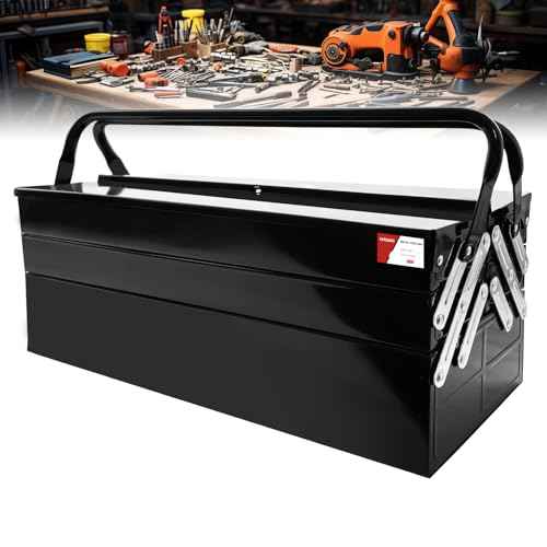 Metal Cantilever Tool Box, 21" Fold Out Steel Tool Box with Handle 3-Tier 5 Tray, Portable Metal Tool Storage Box Organizers for Home Studio Auto Repair Factory