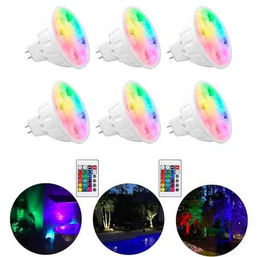 Upgraded RGB MR16 LED Bulb Color Changing, Landscape Bulbs GU5.3 Base, Warm White+15 Colors Choices and 4-Level Brightness Remote Control for 12V Low Voltage Lighting 6-Pack