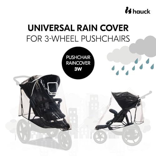 Hauck Universal 3 Wheel Raincover, Transparent - Fits 3 Wheeled Stollers, Pushchairs, Buggys & Prams, Waterproof & Durable, Reflective Trim