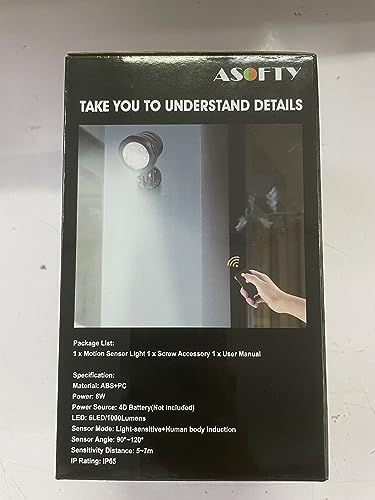 Security Lights Outdoor Motion Sensor, ASOFTY 6 LED 1000 Lumen PIR Wireless Spotlights with Remote Control, IP65 Waterproof 6000K Motion Flood Light for Garage Yard Porch and Patio