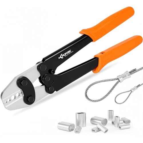KF CPTEC Wire Rope Crimping Tool 1/16"-3/16"(1.58-5.0mm), Ferrule Swager for Aluminum & Loop Sleeves, Heavy-Duty Crimper for Railing & Fishing