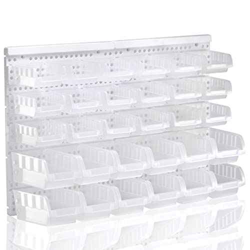 Transparent Garage Organizer Bins, 30PCS Wall Mounted Storage Small Parts Bins With White Pegboard to Store Nuts,Bolts, Screws, Nails