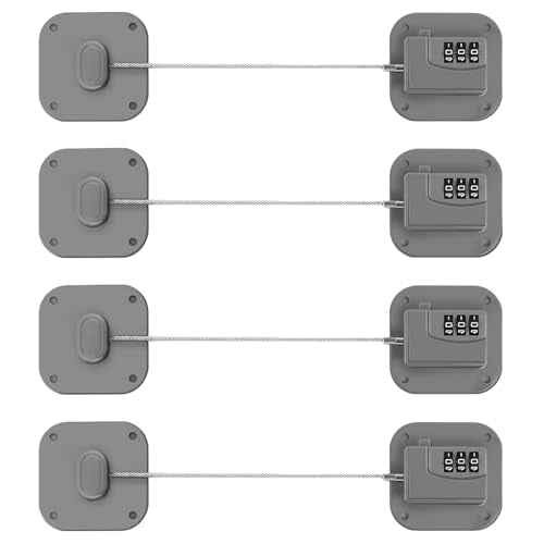 Refrigerator Lock, Heavy Duty Fridge Lock, Combination Lock for Refrigerator Cabinets, Drawers, Safety, Easy Install No Keys Needed (Grey-4Pack)